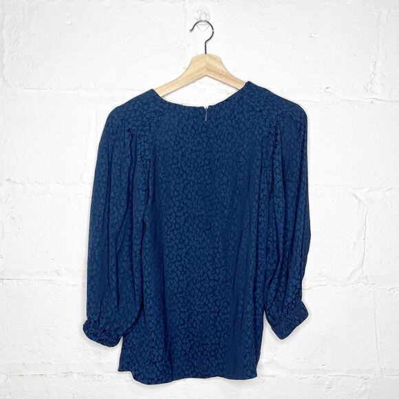 Whistles Women's Blue Animal Jacquard Leopard Balloon Sleeve Blouse Size 4 - Picture 2 of 7